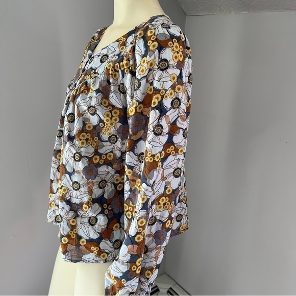 A.N.A A New Approach Women’s Floral Boho Blouse Gray Yellow Brown S - Picture 3 of 14